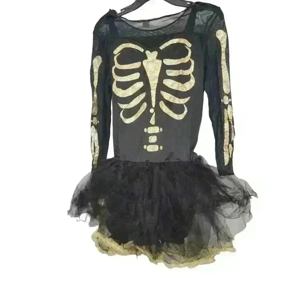 Leg Avenue Sexy, Black and Gold Skeleton Tutu - size Medium 8/10 (4pc set) NWT